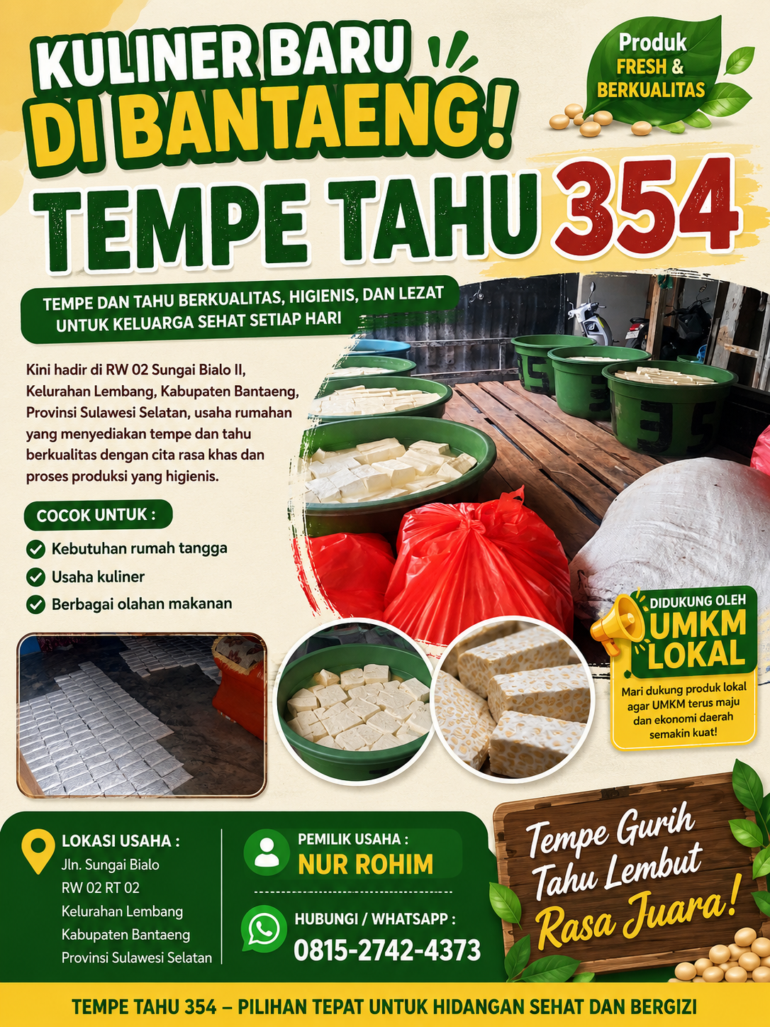 Tempe Tahu 354 RW 02 Sungai Bialo II Siap Manjakan Lidah Masyarakat